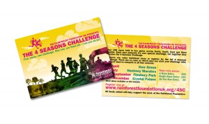 Flyer design for a charity campaign; four races throughout London as a fundraiser for The Rainforest Foundation.